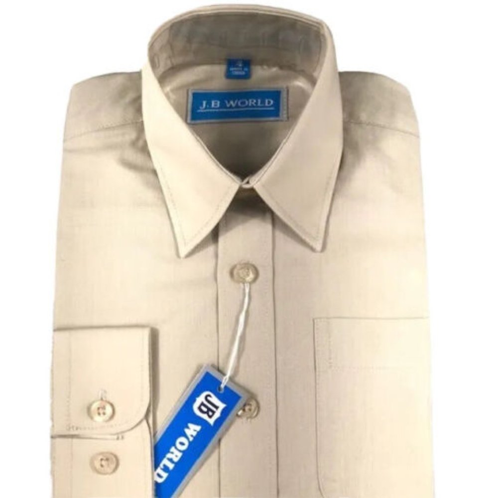 JB World Boys Khaki Dress Shirt Long Sleeves Pocket Sizes 4 - 18